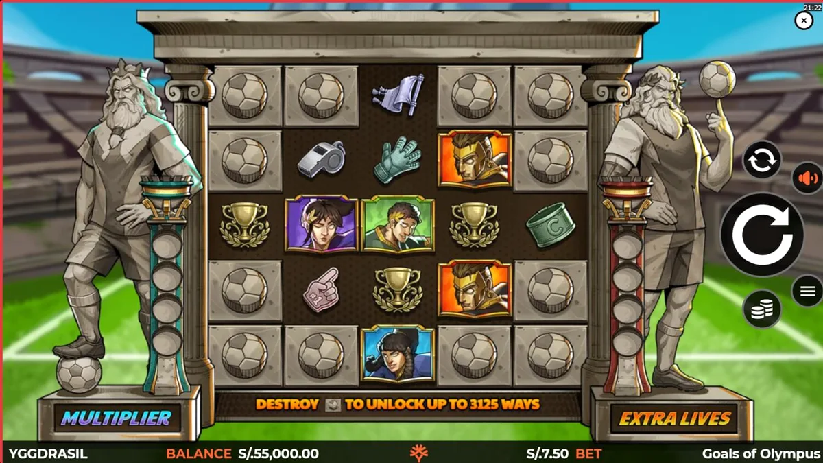 Tampilan visual slot Goals of Olympus BoltLock dengan elemen Zeus dan sepak bola.