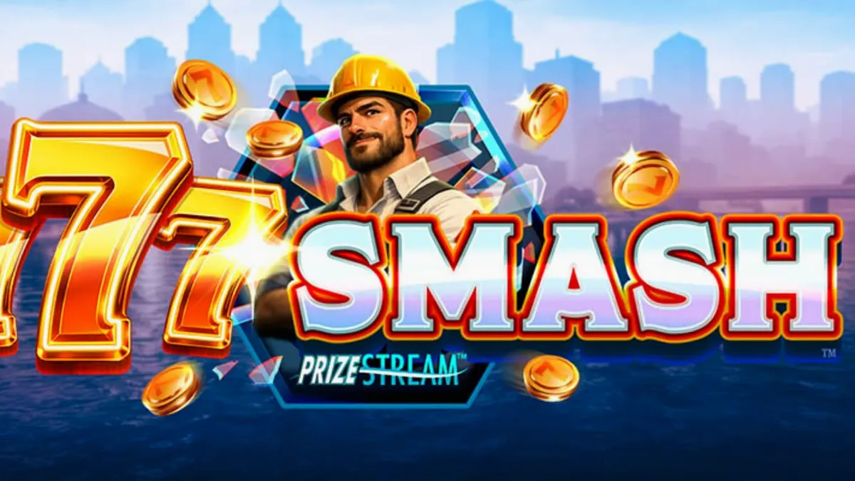 Tampilan visual slot 777 Smash dengan tema konstruksi dan bola penghancur